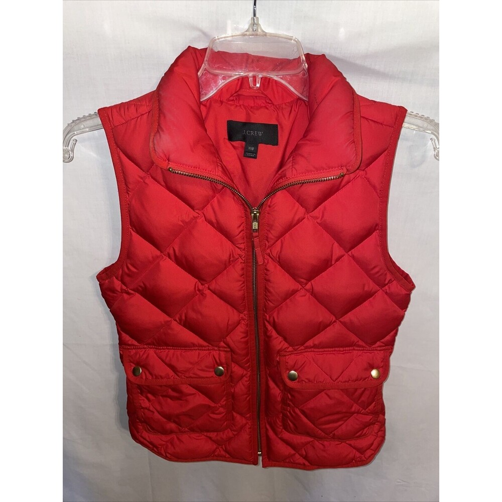 J. Crew Puffer Vest Women’s Size XXS Red Zip Front Pockets Down Insulation
